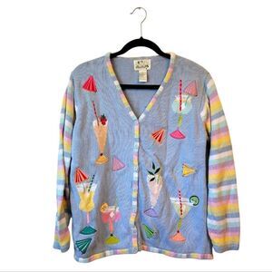 Vintage The Quacker Factory Women's Light Blue Cocktail Cardigan Size M